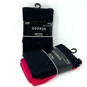 Girl's 12-14 Black and Fuchsia Pink Tights Set of 2 pkgs NEW